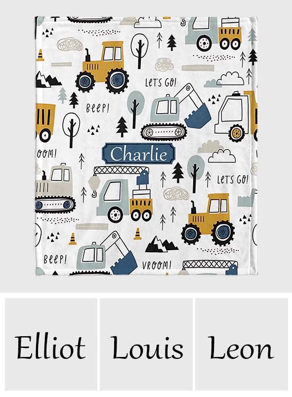 Cute Construction Vehicles - Personalized Kid Blanket