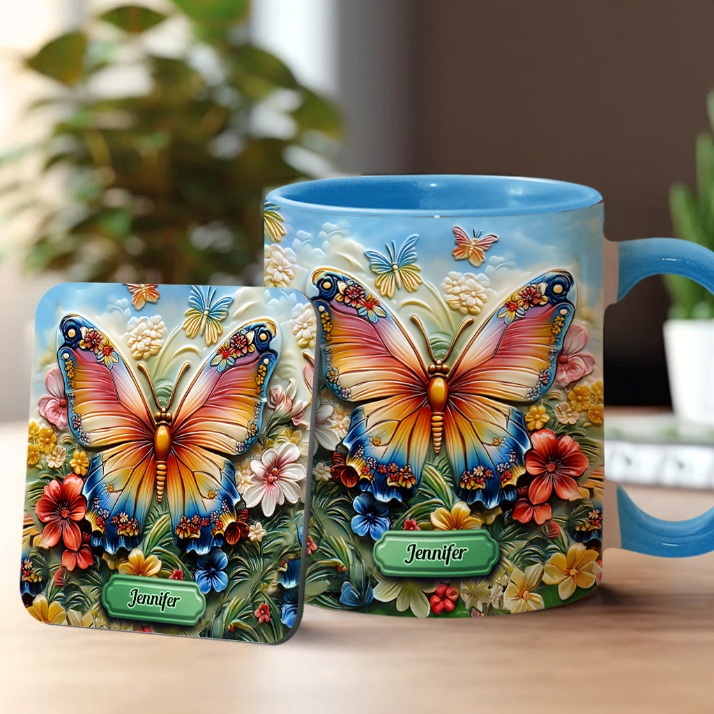 Wunderschöner Schmetterling, Biene, Libelle, Kolibri - Personalisierte Tasse mit Schmetterlingsmotiv