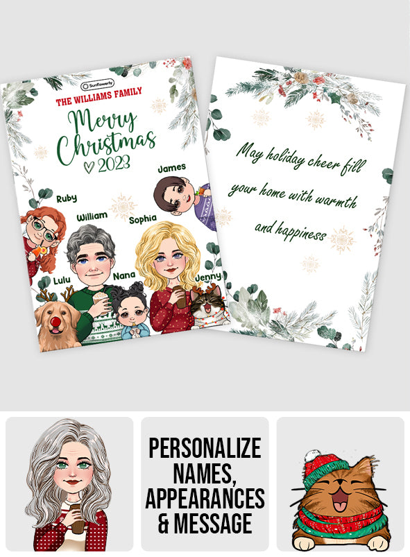 Custom Portraits Merry Christmas Card - Personalized Family Greeting Card