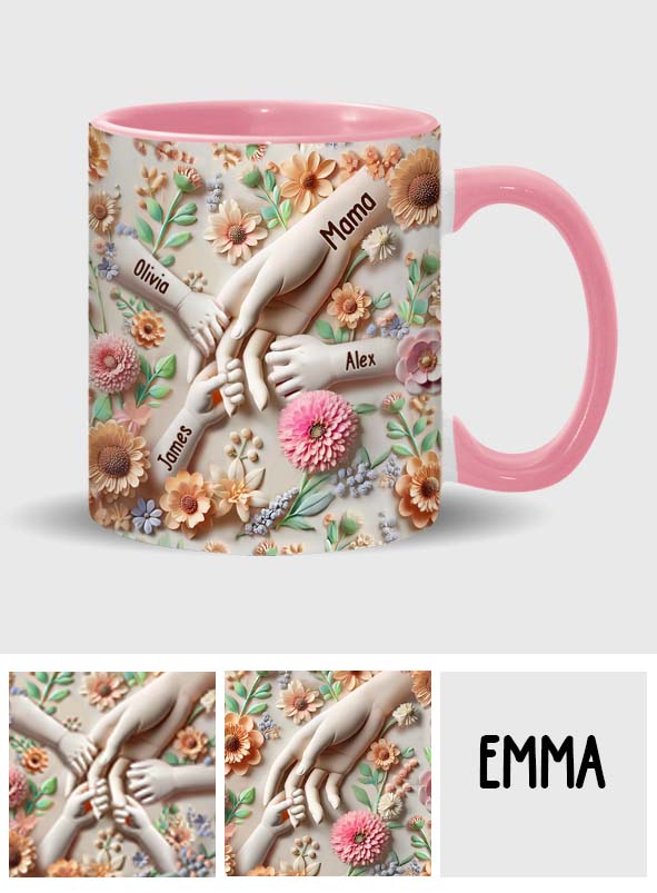 Hand in Hand – Personalisierte Tasse mit Muttermotiv
