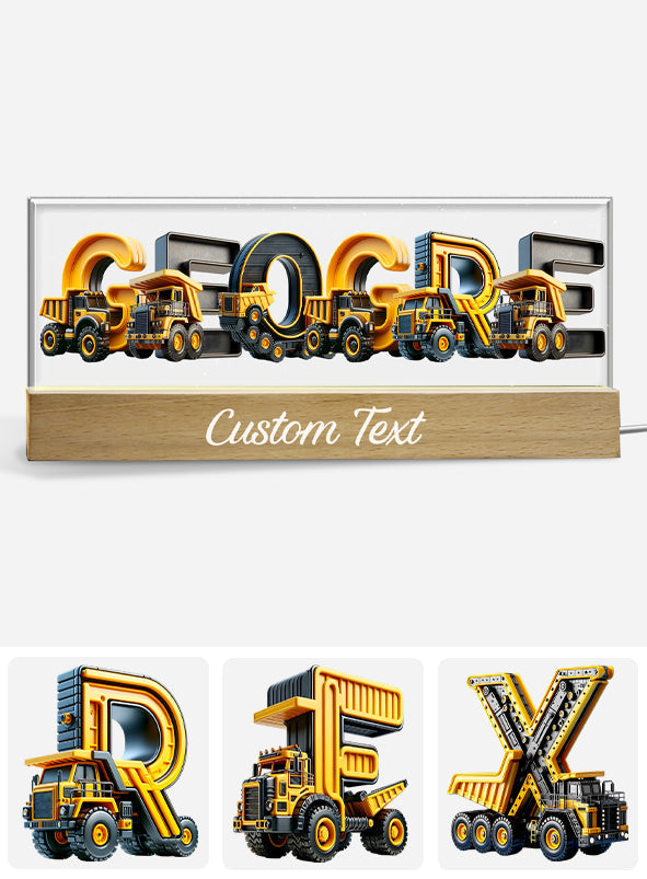 Baustellenfahrzeug-Namenslicht – Personalisierte LED-Nachtleuchte für Kinder