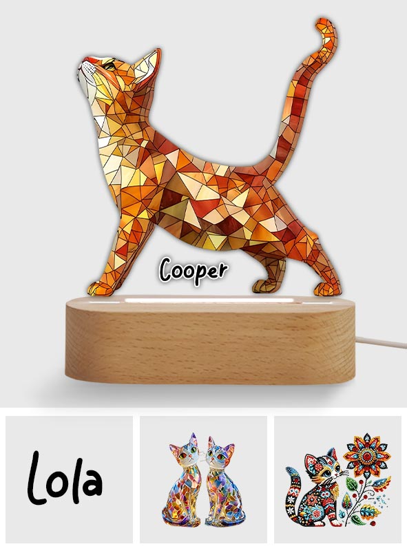 Boho Chic Niedliche Katzen - Personalisierte, katzenförmige Leuchtplatte