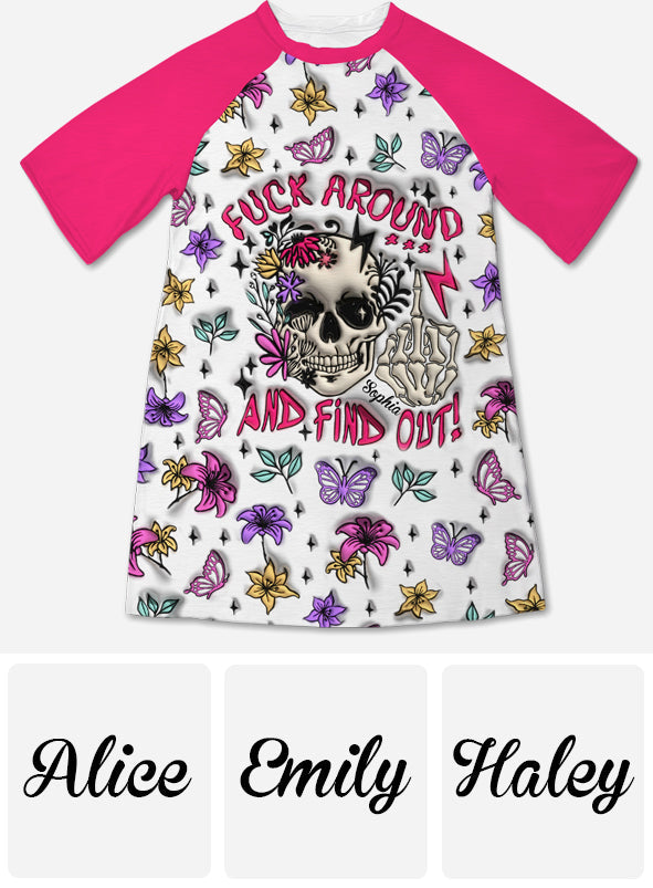 Verarsche mich und finde es heraus – personalisiertes Totenkopf-Schlafshirt-Kleid