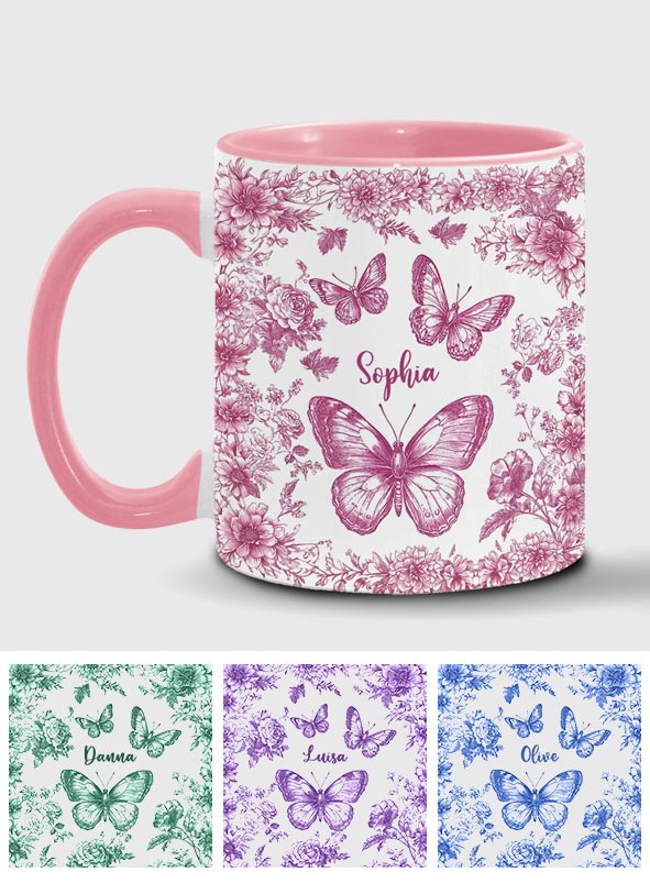 Pink Toile Butterfly - Personalized Butterfly Accent Mug