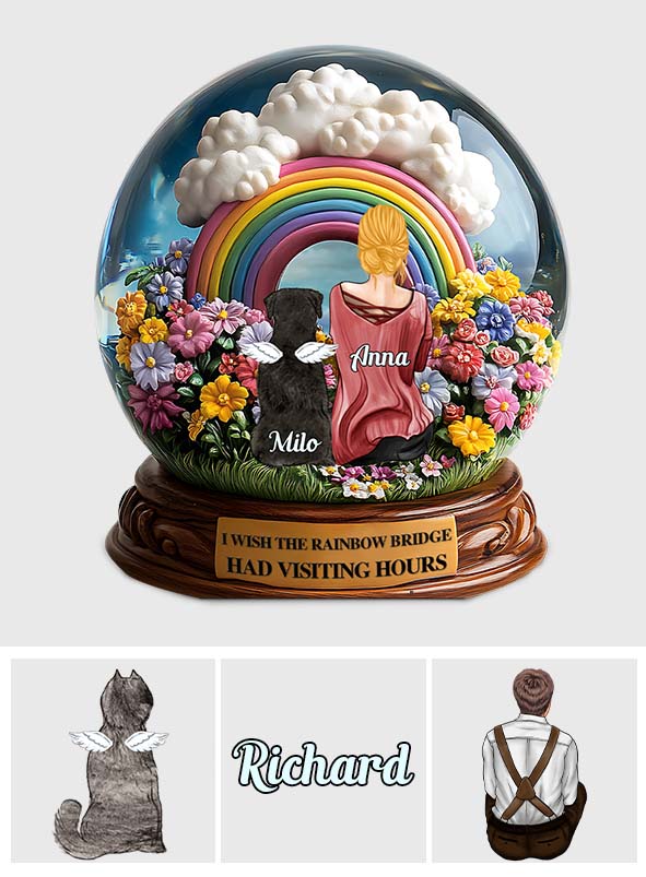 Ich wünschte, die Regenbogenbrücke hätte Besuchszeiten – Personalisierte Acrylplakette in Hundeform