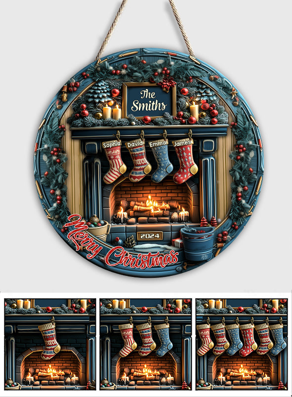 Frohe Weihnachten – Personalisiertes, individuell geformtes Holzschild für die Familie