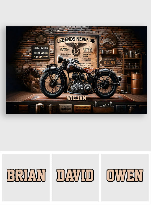 Legens Never Die – Personalisierter Biker-Teppich