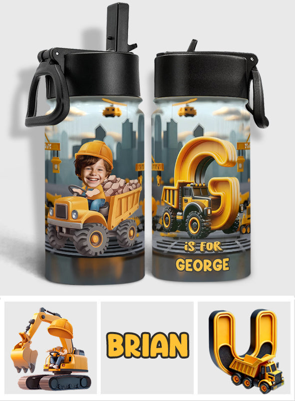 Construction Vehicle Alphabet Letters - Personalized Kid Kids Water Bottle