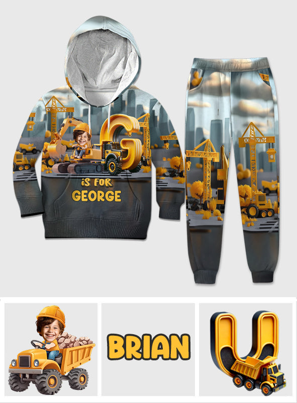 Construction Vehicle Alphabet Letters - Personalized Kid Kid Hoodie & Kid Jogger Sweatpants