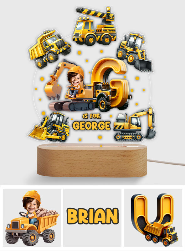 Baustellenfahrzeug-Alphabet – Personalisierte, kindgerechte Leuchtplatte