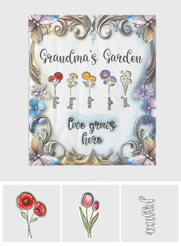Oma mit Geburtsblume des Enkelkindes – personalisierte Oma-Decke
