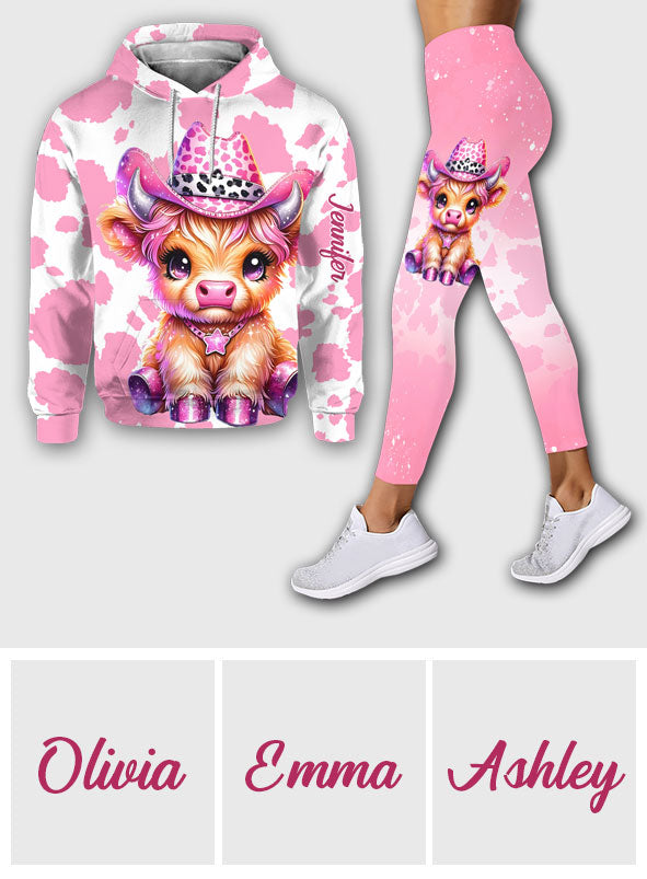 Cute Pink Highland Cow - Personalized Highland Cow Hoodie and Leggings