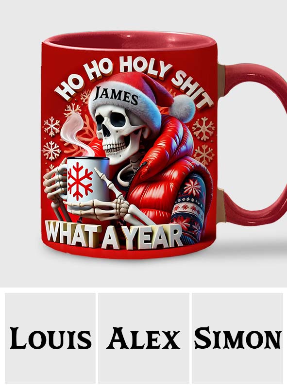 Ho ho, heilige Scheiße, was für ein Jahr! - Personalisierte Tasse mit Totenkopf-Akzent