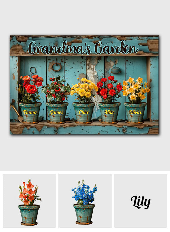 Omas/Mamas ... Geburtsblumengarten – Personalisierte Leinwand und Poster zum Thema Gartenarbeit