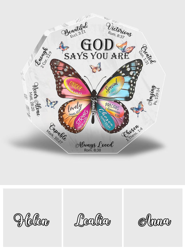 Gott sagt, du bist es – Personalisierte christliche Acrylplakette in individueller Form