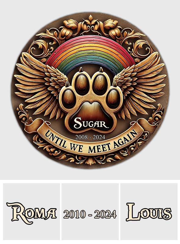 Bis wir uns wiedersehen – personalisierter runder Stein in Hundeform