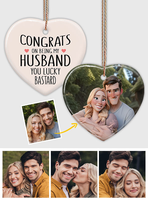 Congrats On Being My Favorite - gift for boyfriend, girlfriend, wife, husband - Personalized Ceramic Heart Ornament