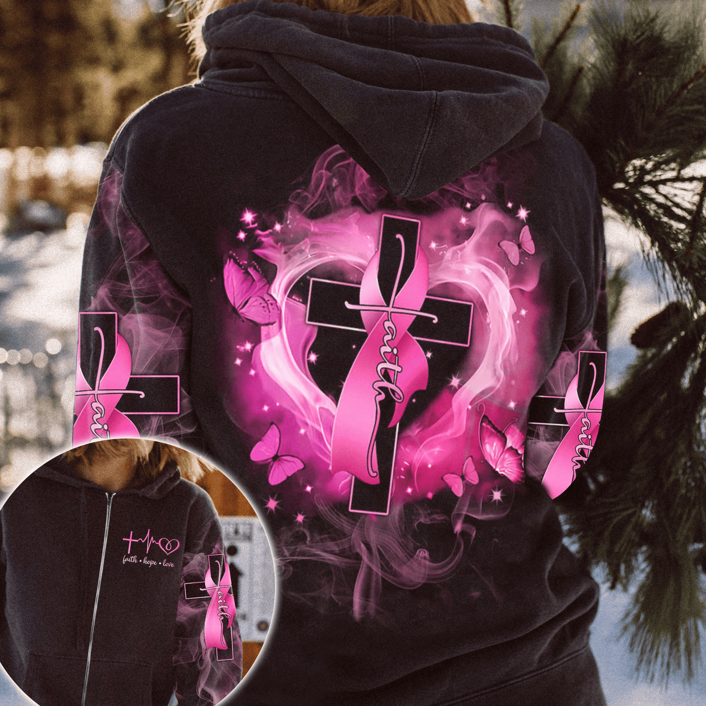 Glaube, Hoffnung, Liebe – T-Shirt und Hoodie zur Sensibilisierung für Brustkrebs 0822