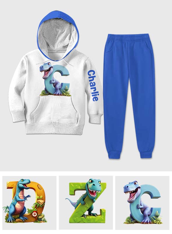 Dinosaurier-Buchstaben-Alphabet – Personalisierter Kinder-Hoodie & Kinder-Jogginghose
