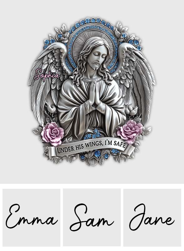 Under His Wings, I'm Safe - Personalized Christian Shaped Car Visor Clip