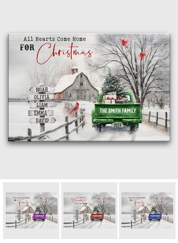Alle Herzen kommen zu Weihnachten nach Hause – Personalisierte Familienleinwand und Poster