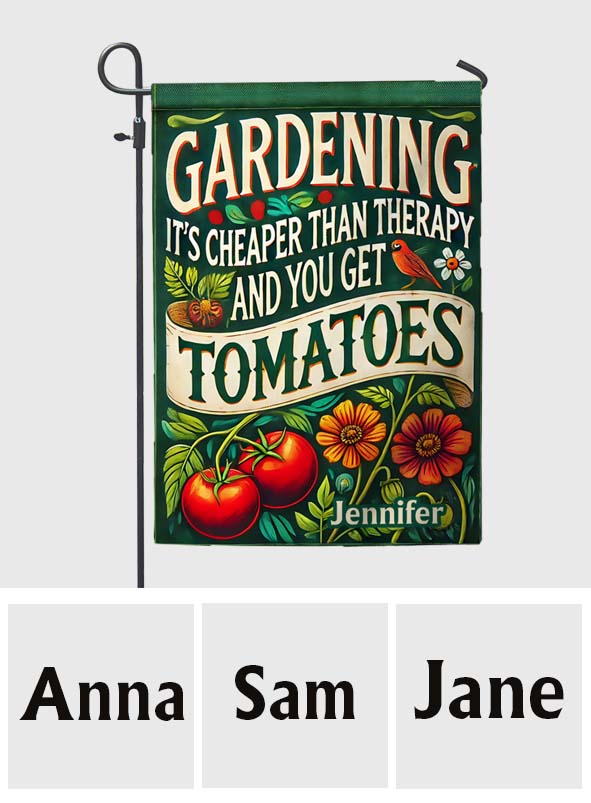 Gärtnern ist günstiger als Therapie und man bekommt Tomaten – personalisierte Gartenflagge