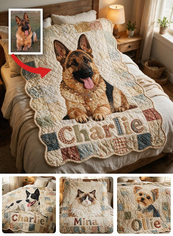 Personalized Adult German Shepherd Patchwork Shaped Fleece Blanket, Cozy Custom Gift for Dog Lovers Home Decor