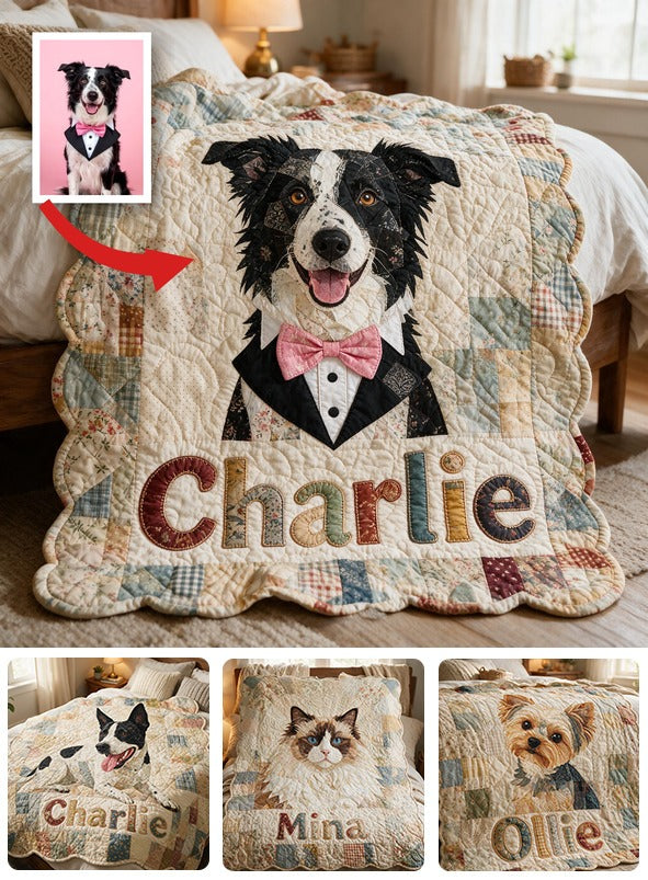 Personalized Patchwork Border Collie Fleece Blanket, Cozy Custom Gift for Border Collie Owners and Pet Lovers