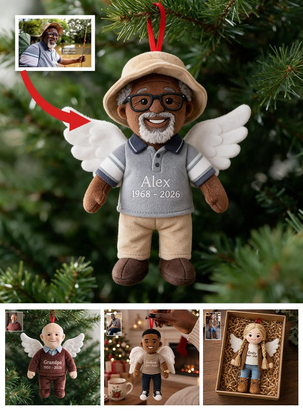 Personalized Black Grandpa Memorial Angel Plush Ornament - I'm Always With You Christmas Remembrance Keepsake Gift