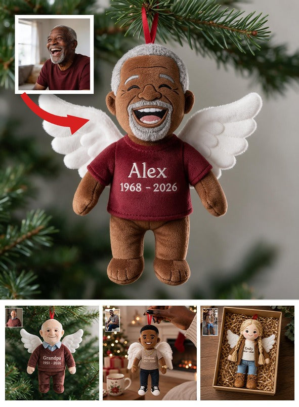 Personalized Angel Latina Grandpa Memorial Plush Ornament - I'm Always With You Remembrance Keepsake Christmas Gift