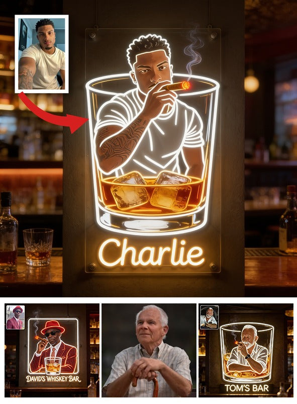 Personalisierte Erwachsene Latina Mann Whiskey Zigarre LED Acrylzeichen Bar Dekor