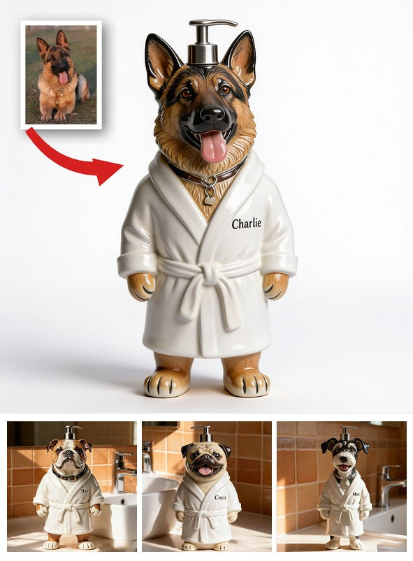 Personalized German Shepherd Bathrobe Soap Dispenser Pet Lover Bathroom Gift