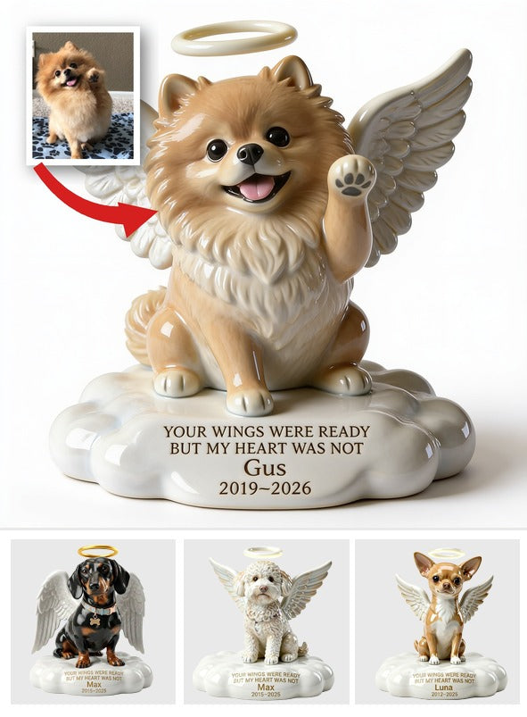 Personalisierte Foto Fluffy Pomeranian Engel Hund Gedächtnis Acrylplakette
