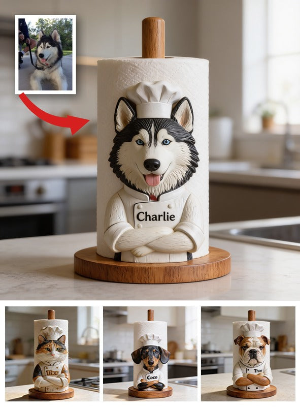 Personalized Siberian Husky Chef Paper Towel Stand Kitchen Decor Dog Lover Gift