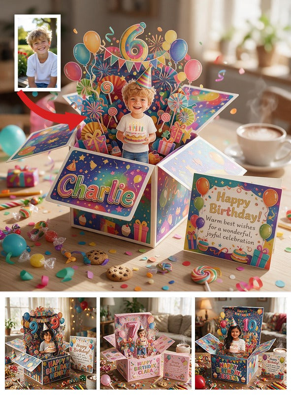 Personalized Birthday Little Boy Pop Up Box Card, Gift for Son Grandson Nephew