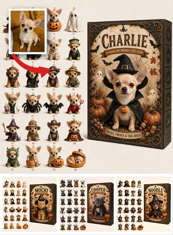 Personalized Halloween Fawn Chihuahua Advent Calendar With Mini Ornaments Dog Lover Gift