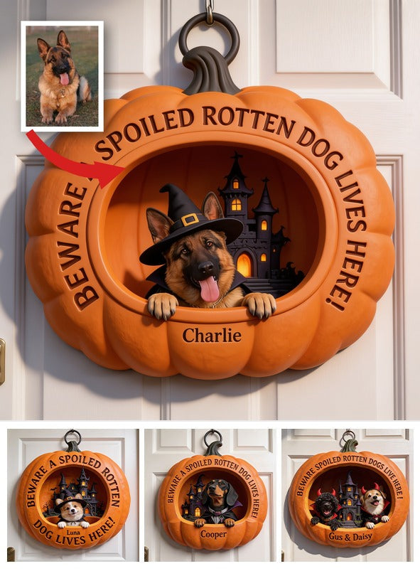 Personalisierte Halloween Deutscher Schäferhund Kürbis Holzschild Wohnkultur