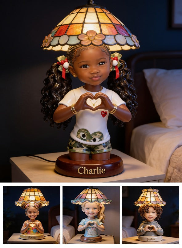 Personalized Black Little Girl Acrylic LED Night Light, Gift for Daughter Granddaughter Niece