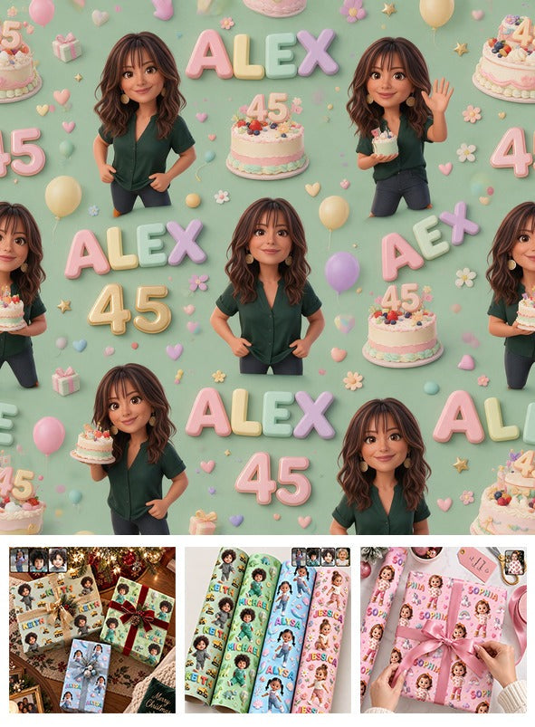 Personalized 45th Birthday Middle-Aged Latina Woman Wrapping Paper