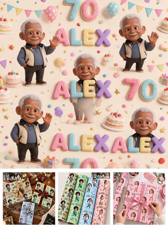 Personalized 70th Birthday Older Black Man Wrapping Paper Grandpa Dad Gift