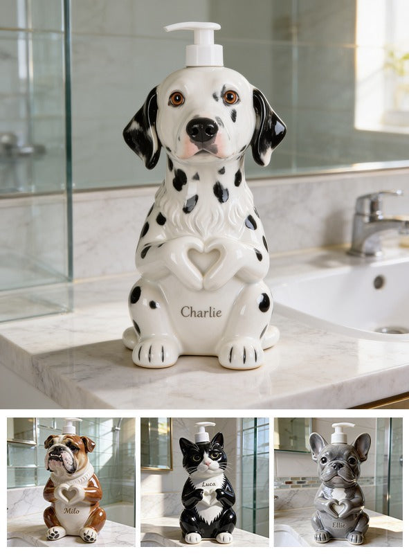 Personalized Black and White Spotted Dalmatian Soap Dispenser Bathroom Gift