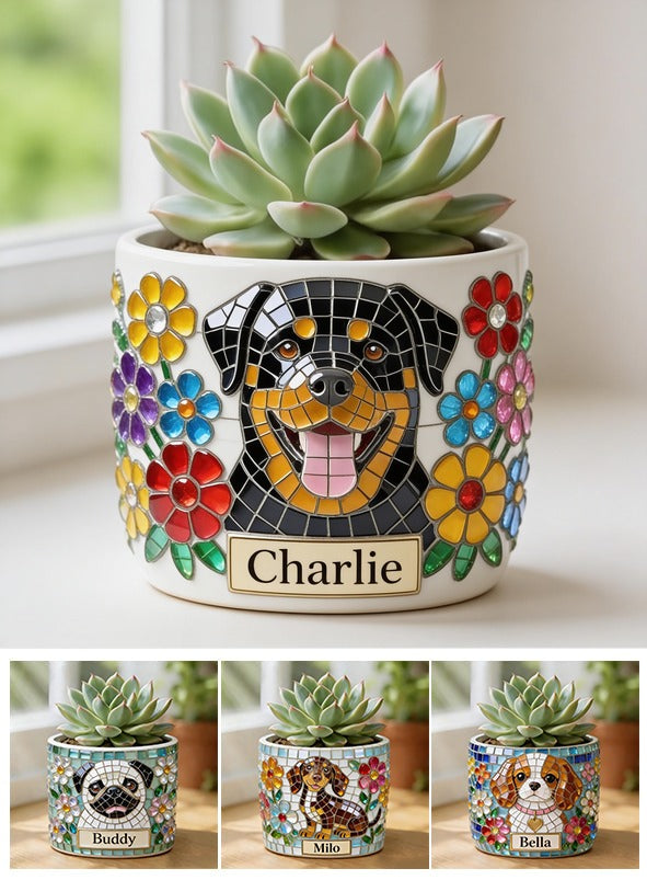 Personalized Black and Tan Adult Rottweiler Ceramic Plant Pot Home Decor