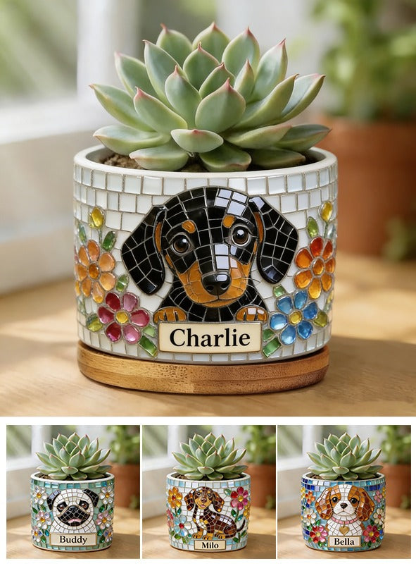 Personalized Black and Tan Dachshund Puppy Ceramic Plant Pot Gift