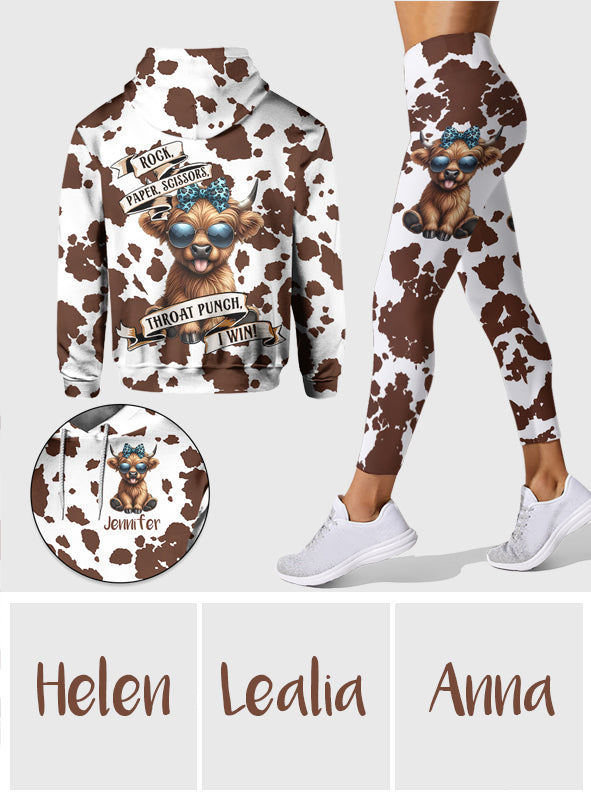 Schere, Stein, Papier – Personalisierter Hoodie und Leggings mit Hochlandrind-Motiv