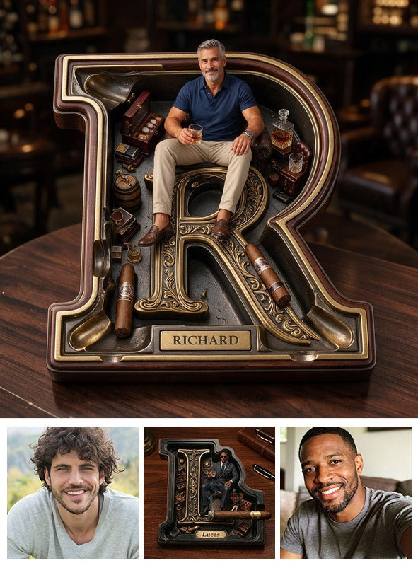 Custom Photo Middle-Aged Man Wooden Catch-All Tray Gift for Dad Husband Grandpa