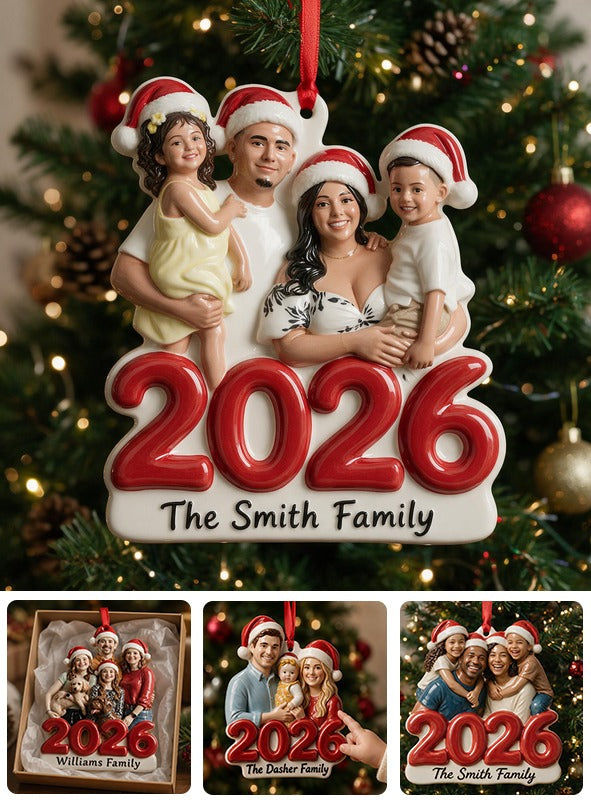 Custom Photo Christmas 2026 Latino Family of Four 3D Resin Ornament Keepsake