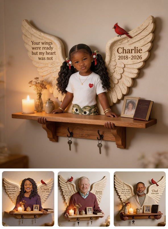 Personalized Black Little Girl Memorial Wooden Floating Shelf Wall Decor