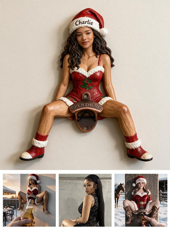 Personalized Christmas Latina Woman Wall Bottle Opener, Holiday Home Bar Gift