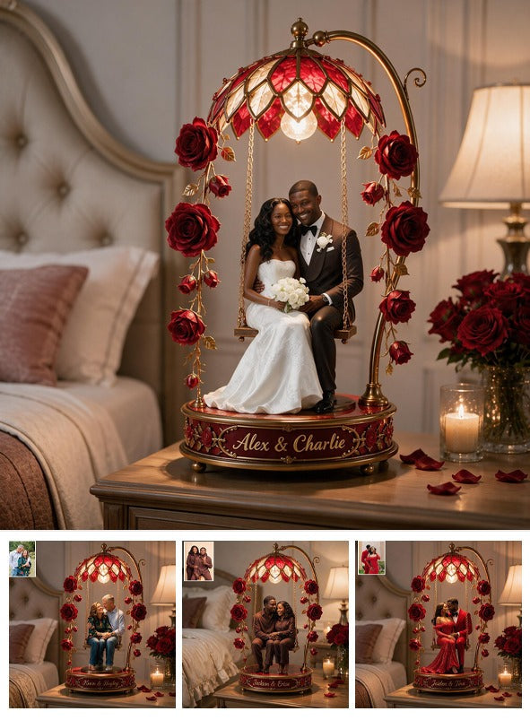 Custom Photo Wedding Black Couple Acrylic LED Night Light, Personalized Husband Wife Gift