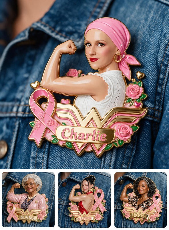 Personalized Breast Cancer Survivor Pink Headscarf 3D Embossed Enamel Pin